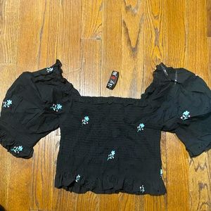 Omens black and floral crop top short sleeve